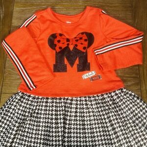Disney Minnie Mouse Long Sleeve Racer Stripe & Dress Plaid Pleated Skirt Girl 3T